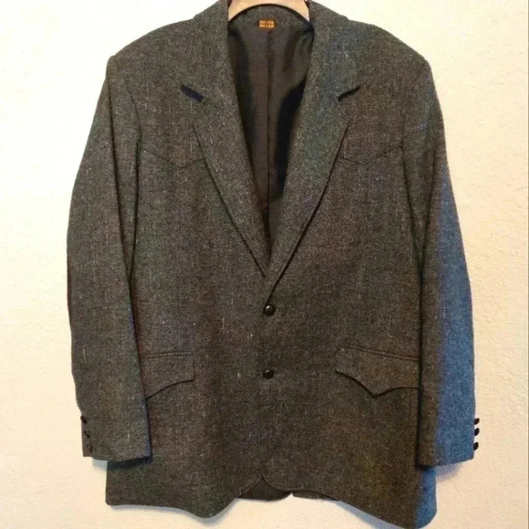 Pioneer Wear Other - VTG PIONEER WEAR SPORTCOAT 48L WESTERN GREY Tweed W/Colored THREADS Wool Blend